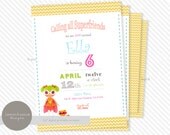 Lalaloopsy Superhero Invitation - teal, mustard yellow, lime green summer, bright, superhero, bright pink - you print Il_170x135