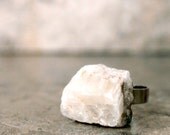 Rough Quartz Ring, White Crystal Gemstone Chunky Jewelry, Stone Statement Ring