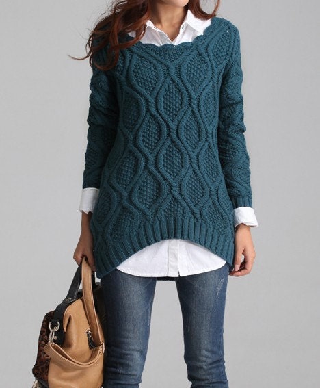 Blue /Red /White loose style  woman sweater long sleeve sweater--SW070