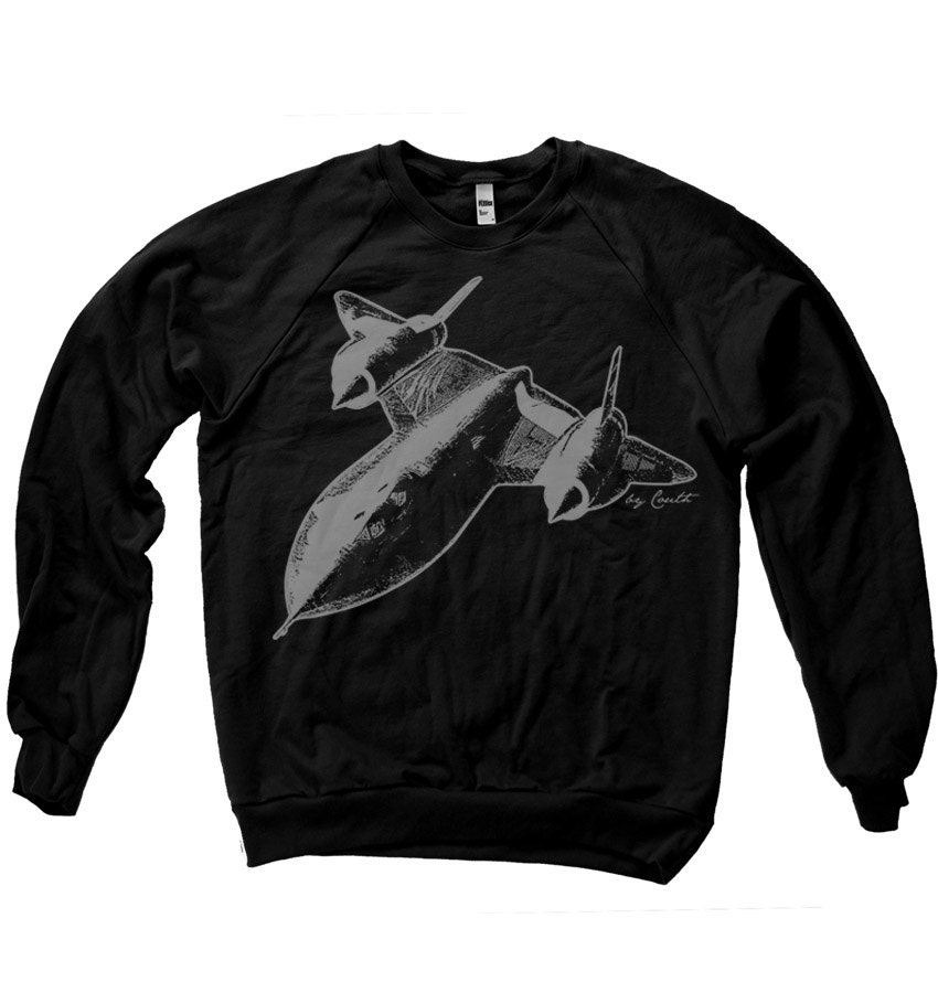 Mens Unisex Hand Screen Printed SR71 Blackbird American Apparel Fleece Raglan Sweatshirt Long sleeve Available S M L XL
