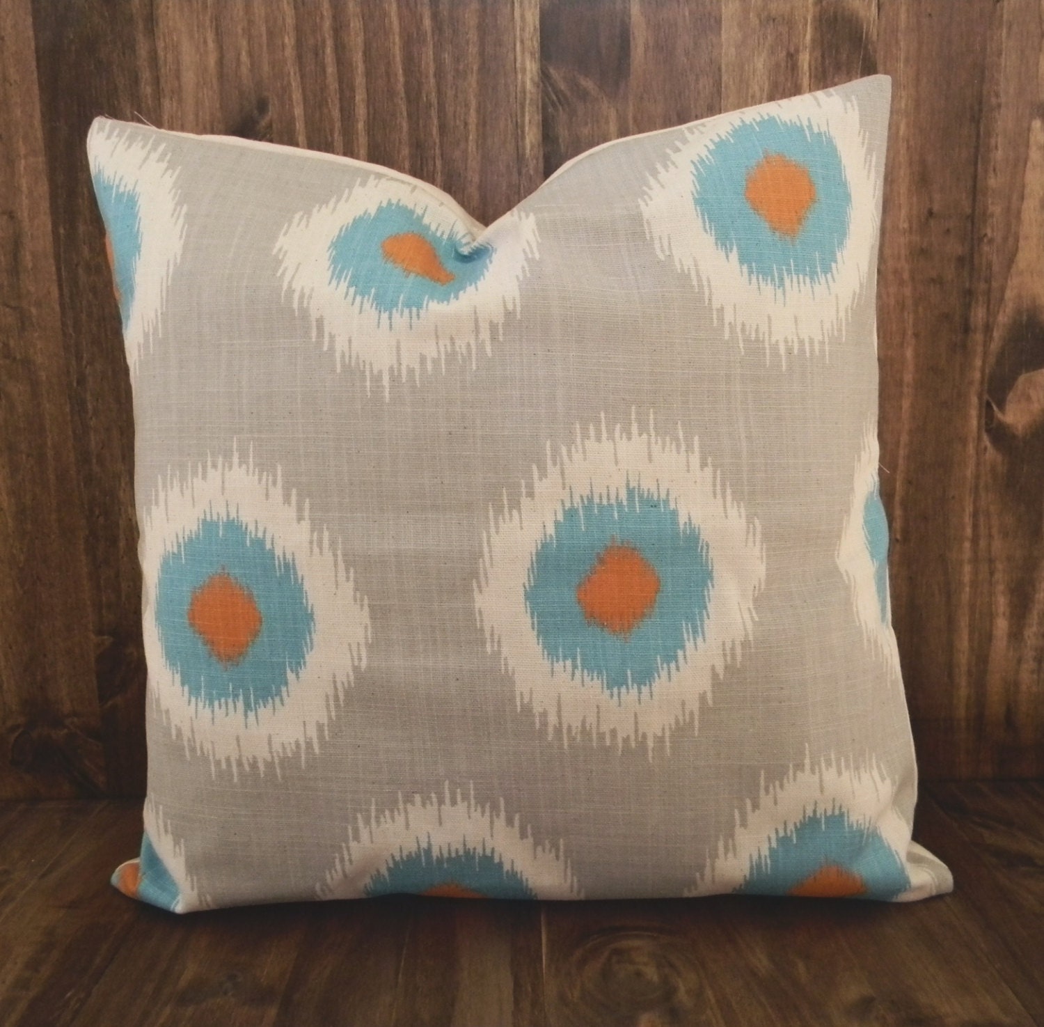 Orange and Teal Ikat Poka Dots 16 x 16 Pillow Cover, houswarming gift, cushion cover, room decor
