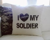 Personalized I Love My Soldier 16 x 16 Pillow Cover, Military, patriotic, present, houswarming gift, 4th of July, Army