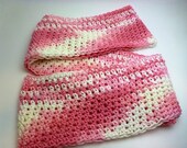 NEW Handmade Crocheted 100% Cotton Spring Weather Thin Lizzie Infinity Scarf - Bubble Gum