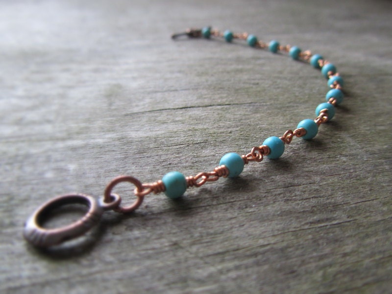 Turquoise bracelet - gemstone bracelet - copper wire wrapped bracelet - copper jewelry - minimalist - blue - europeanstreetteam