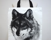 Wolf  Bag (Big Size) : Fox Canvas Bag Tote Bag Shopping Bag Market Bag Chic Fashion Bag Animal Screen Print Cotton