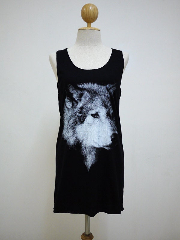 Wolf (Size M) : Siberian Husky Fox Animal Style t-shirt tank top Tunic Unisex Shirt Vest Women Sleeveless men Singlet Black T-Shirt