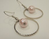 Glass Pearl 22mm Silver Textured Circle Dangle Drop Earrings - Wedding Bridal Bridesmaids Fashion Jewelry Gifts