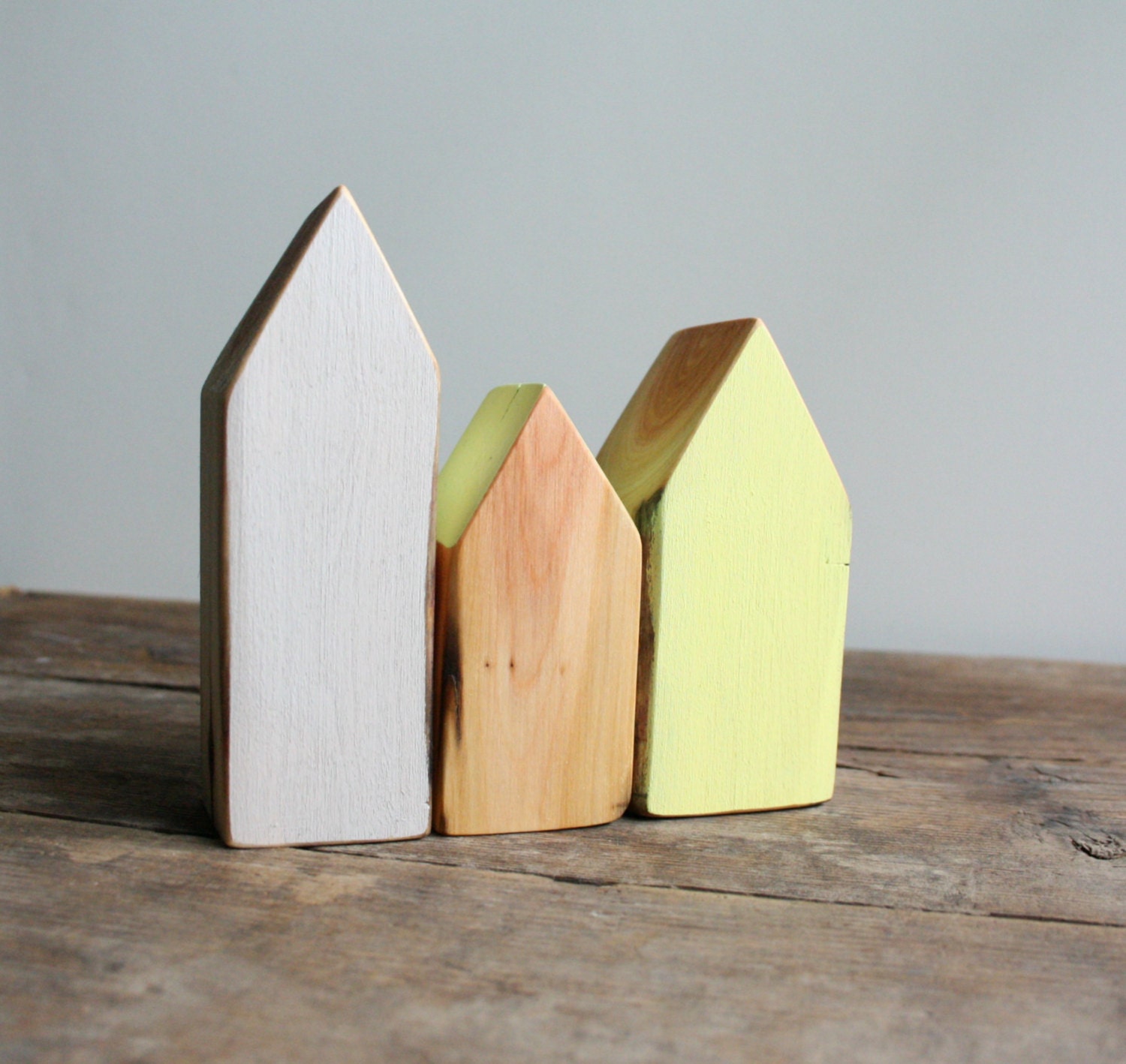 Modern Wooden Miniature House set of 3, Driftwood Little House.