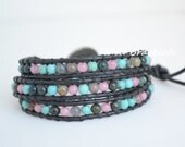Chan Luu Inspired Jade bracelets Turquoise bracelets Rose Quartz bracelets Leather wrap bracelets Anchor button
