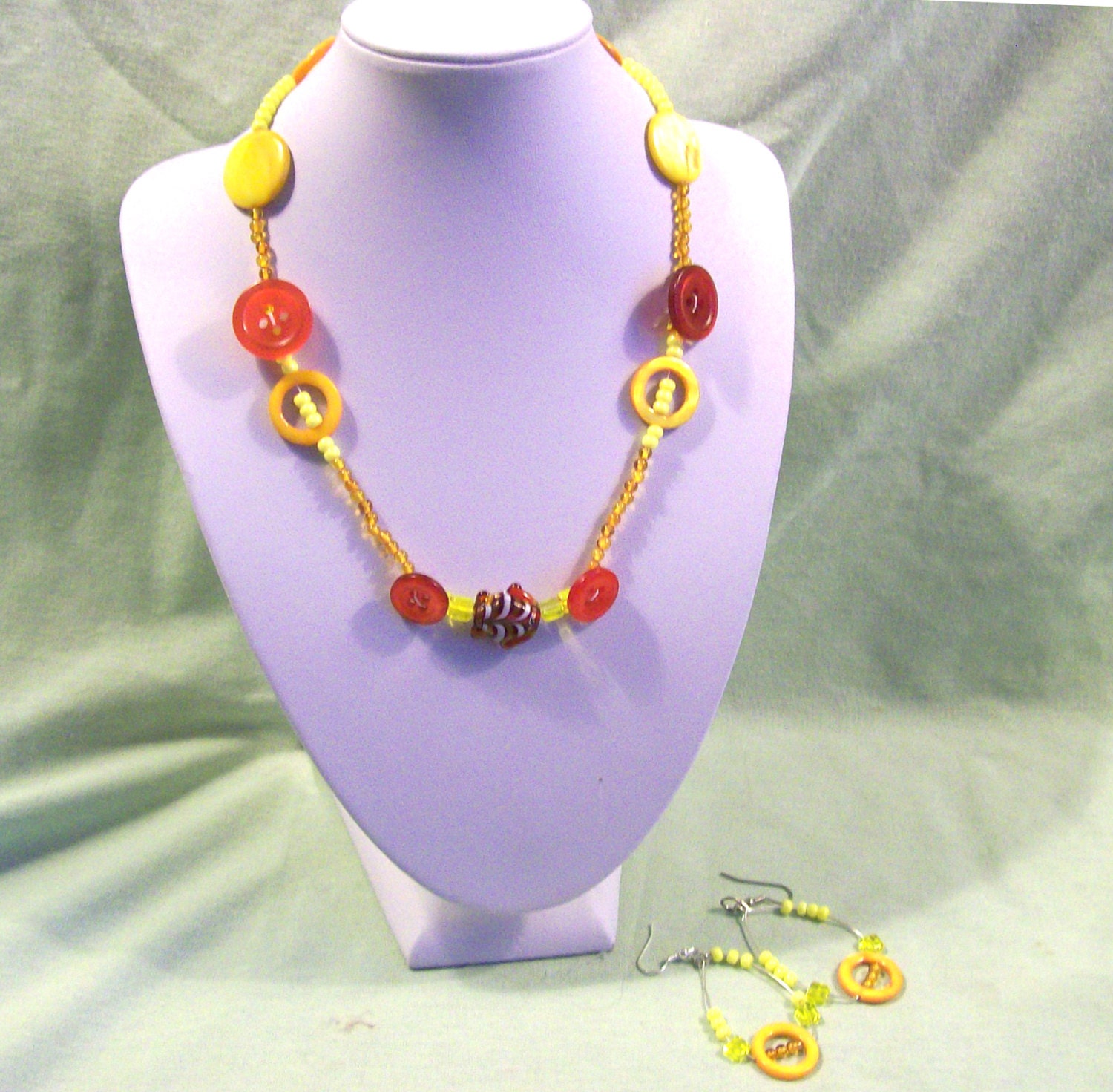 Just a little something, Free Shipping, Fun Necklace and earrings, Handmade, Mother of Pearl, Lampwork Bead 101512-14
