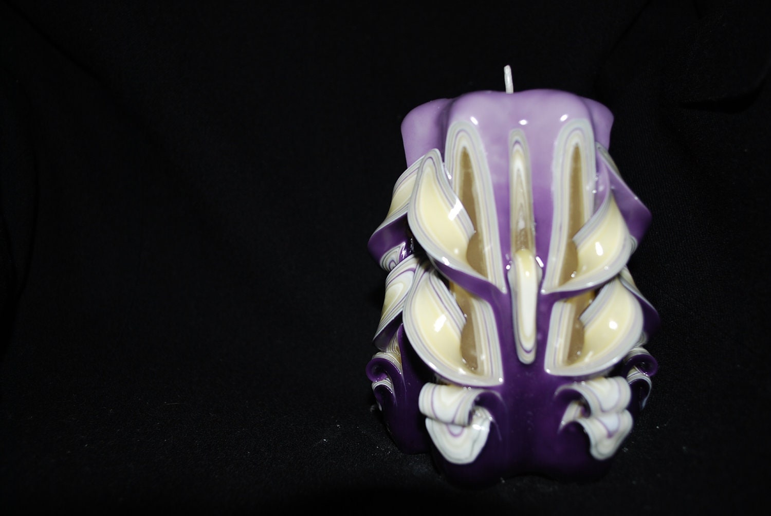 Hand Carved Purple and Yellow Butterfly Cut and Curl Candle