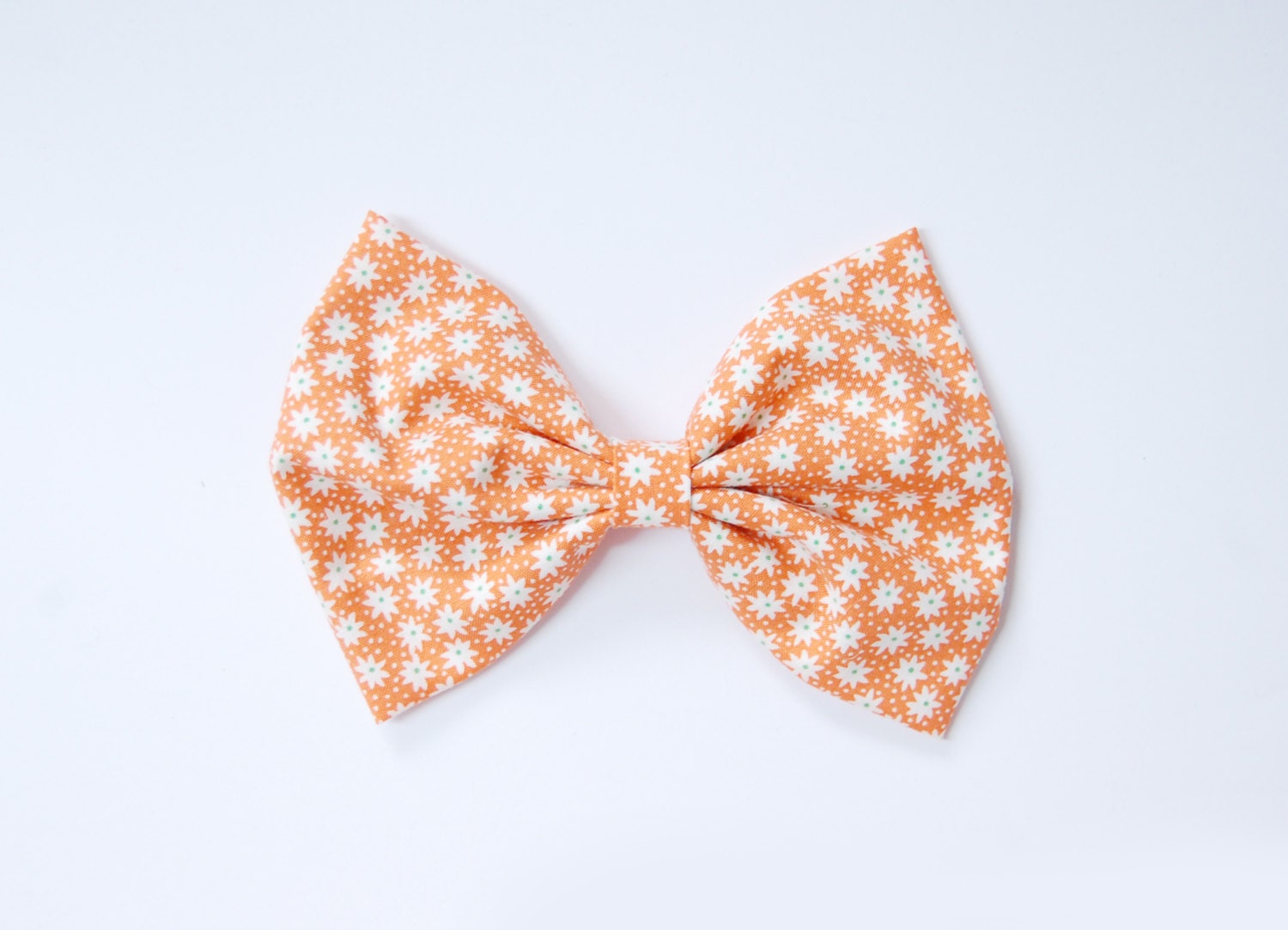 ON SALE vivid orange, white flowers floral butterfly polka dot green hair ribbon, gift for girls, cute handmade ribbon art, fabric bow