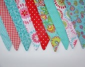 Shabby Chic Bunting Fabric Flags Banner Pennants - Girl's Birthday Party, Room Decor, Nursery, Wedding, Photo Prop - PINK BLUE GREEN