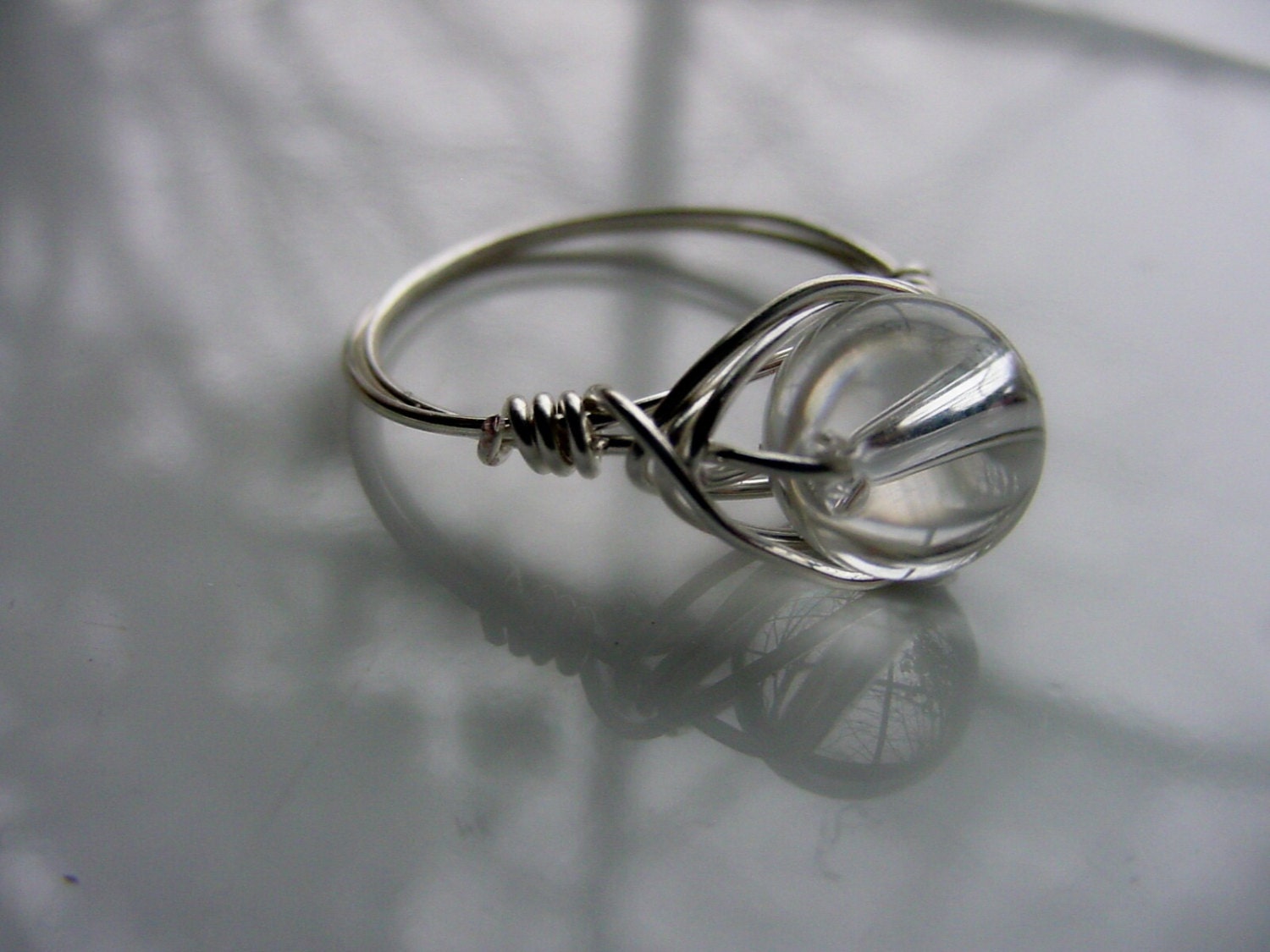 Healing Crystal Quartz Silver Wire Wrapped Ring,  Reiki Jewelry,  Chakra, Master Healing Stone, Harmony