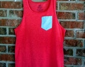 Men's Red with Blue and White Stripes Pocket Tank