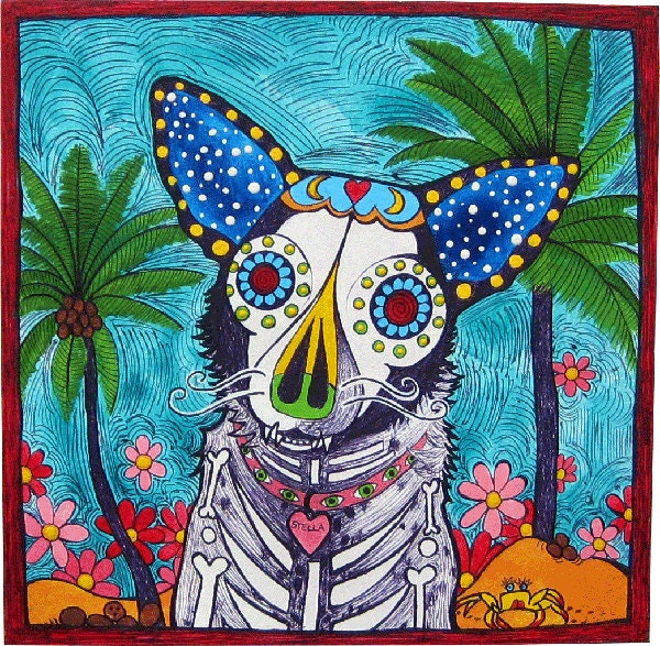 Custom pet portrait in the Day of the Dead style