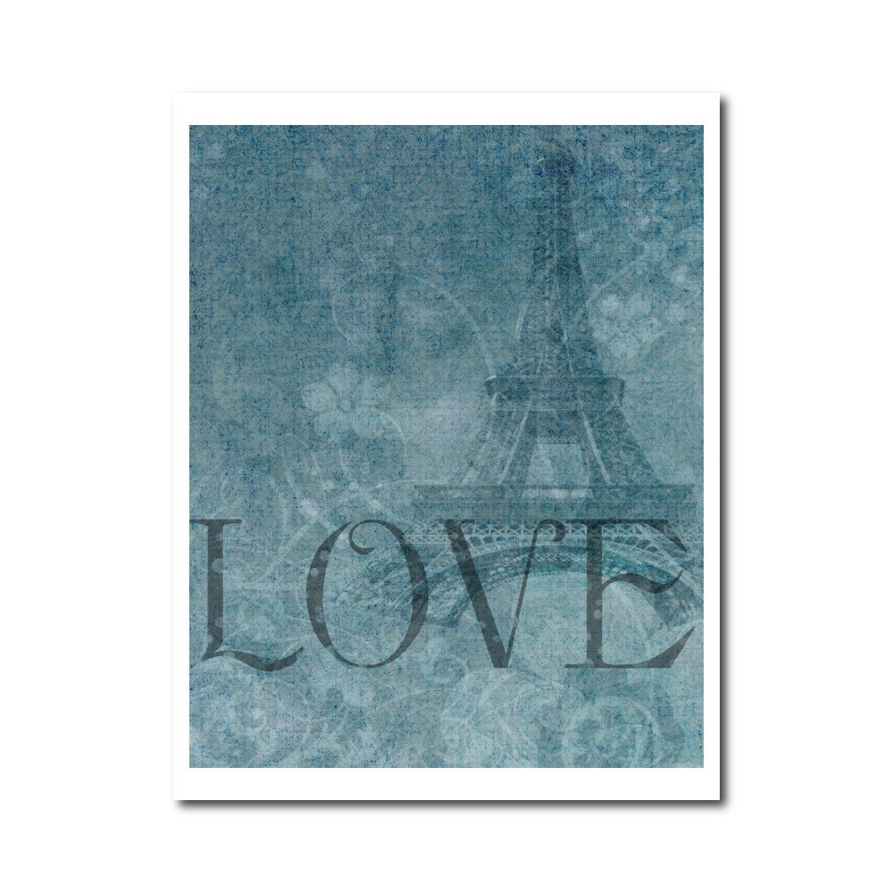 Eiffel Tower Art Print -- Love in Paris Digital Wall Art  -- Modern Art Poster -- Romantic Home Decor Wall Hanging 8x10
