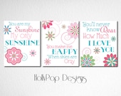 You are My Sunshine My Baby Sam Pixie Art Prints Pink Wall Decor Girl's Nursery Song Decor Floral Design Artwork Pictures Children