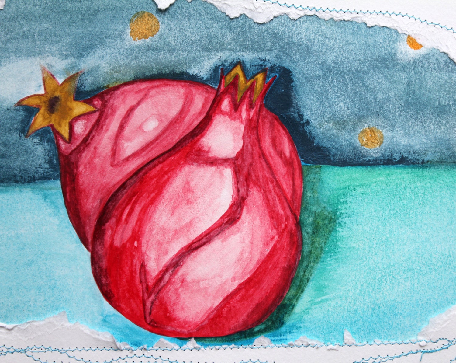 Let's Cuddle 9x12 Original Sewn Watercolor Painting