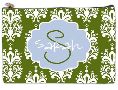 Personalized Cosmetic Bag - makeup bag, damask