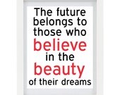 40% OFF SALE The Future - Eleanor Roosevelt Quote, Inspirational Typography Art Print, Black, Red and White, Customizable, 8 x 10 Print
