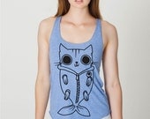 MEDIUM Cat Fish Tri-Blend American Apparel Racerback Tank // ATHLETIC BLUE