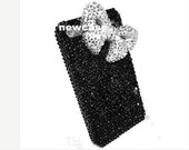 Custom iPhone 5 case, Crystal iPhone case Bright Pink Bow iPhone 4 Case Bling iphone 4s case .