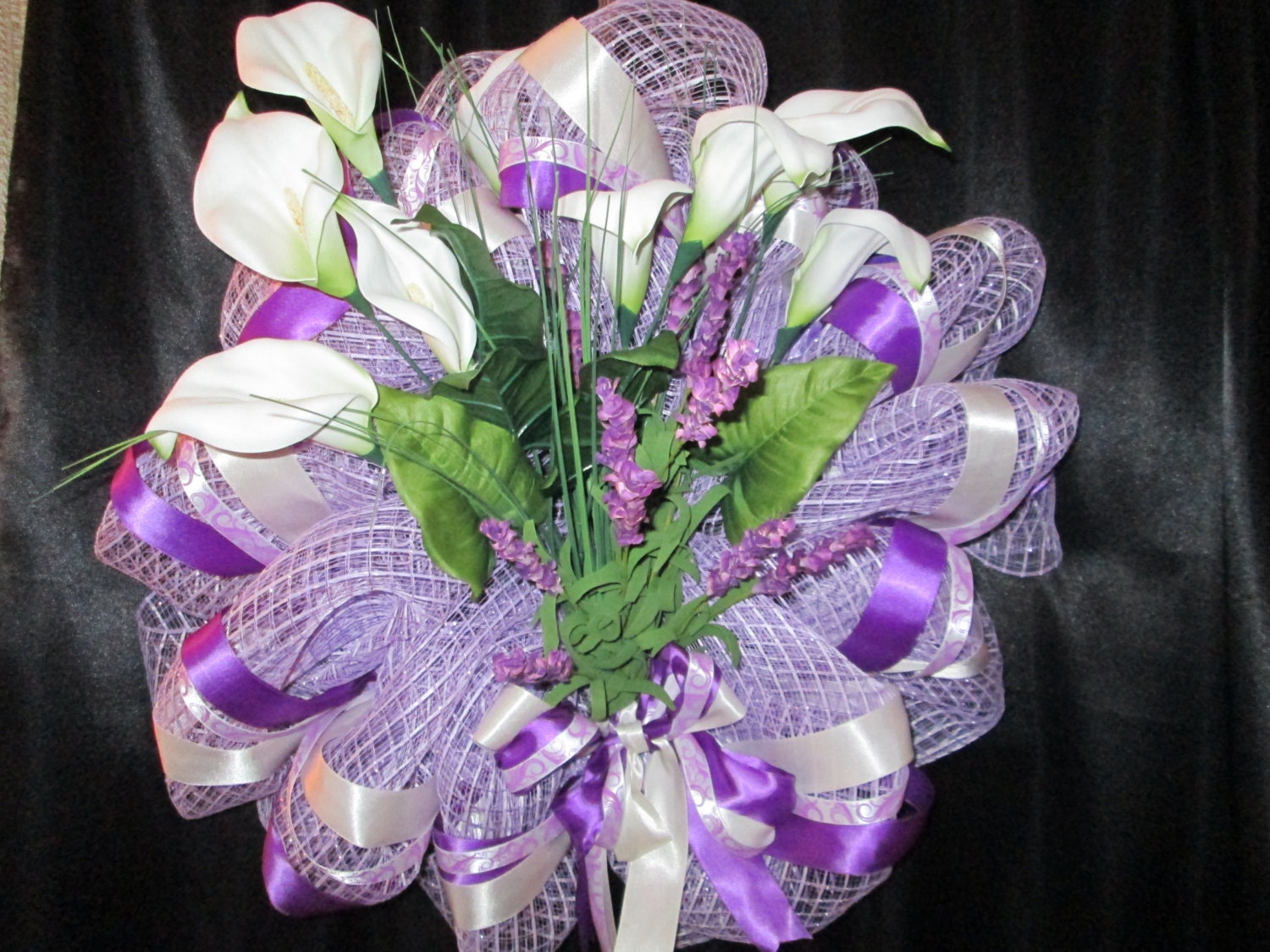 Items similar to deco mesh wreath, Easter wreath,Easter lily wreath