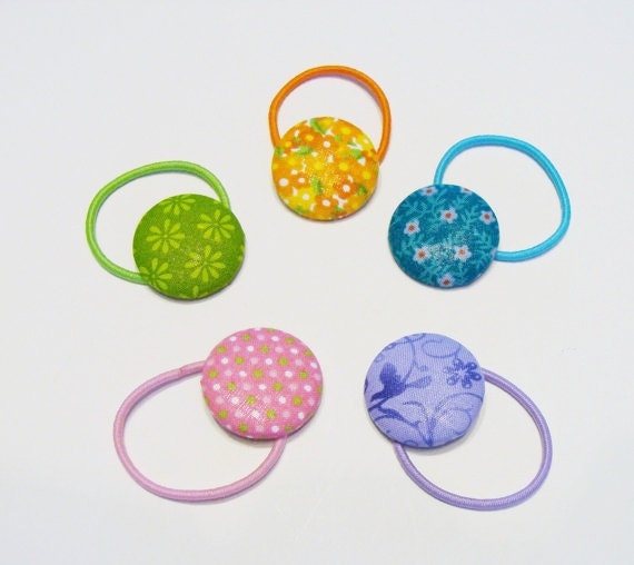 Cute Sweet Adorable, 100% Cotton Covered Button Pony O Strings, Ponytail Holders for Girls And Women, Chic, Kawaii