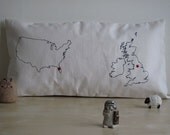 Love Pillow Cushion.Two Countries Map  Embroidered Pillow. Customised. Choose Your Countries
