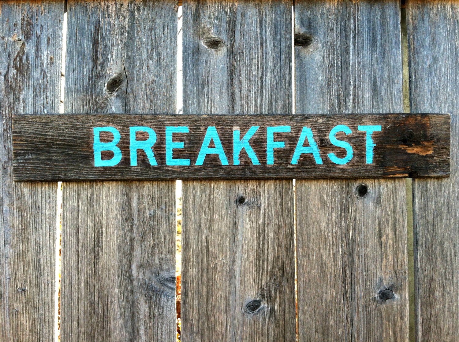 Handmade Kitchen Wall Decor - Rustic BREAKFAST Wooden Sign in Natural and Turquoise