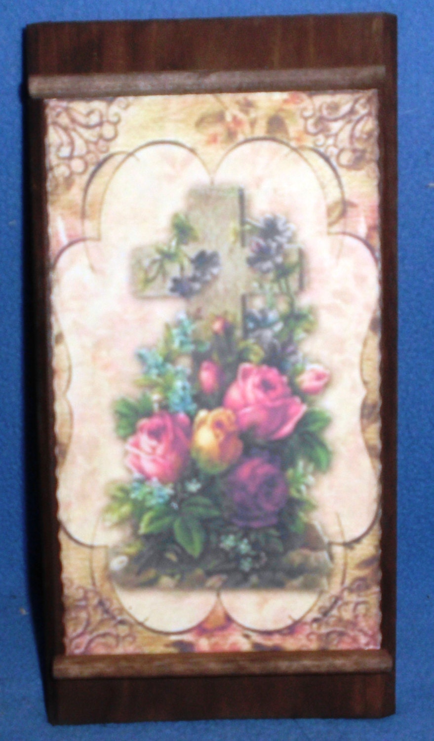 Not Just For Easter-Old Fashioned Cross With Flowers Wall Hanging on recycled wood in natural wood finish