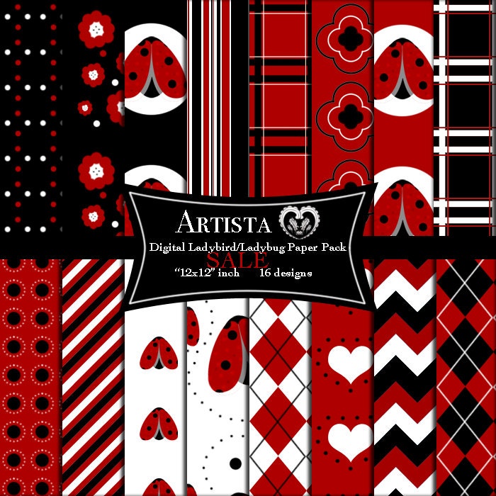 Ladybug Paper Pack Digital Scrapbooking Paper Goods letterpress theme party