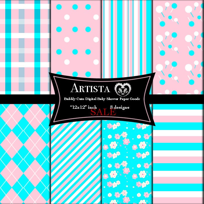 Bubbly Cute Digital Baby Shower Paper Goods, Birthday Party, Kids Party Theme