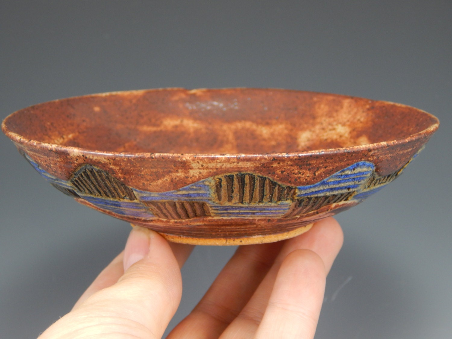 Ceramic ring dish, small, wheel thrown, hand carved