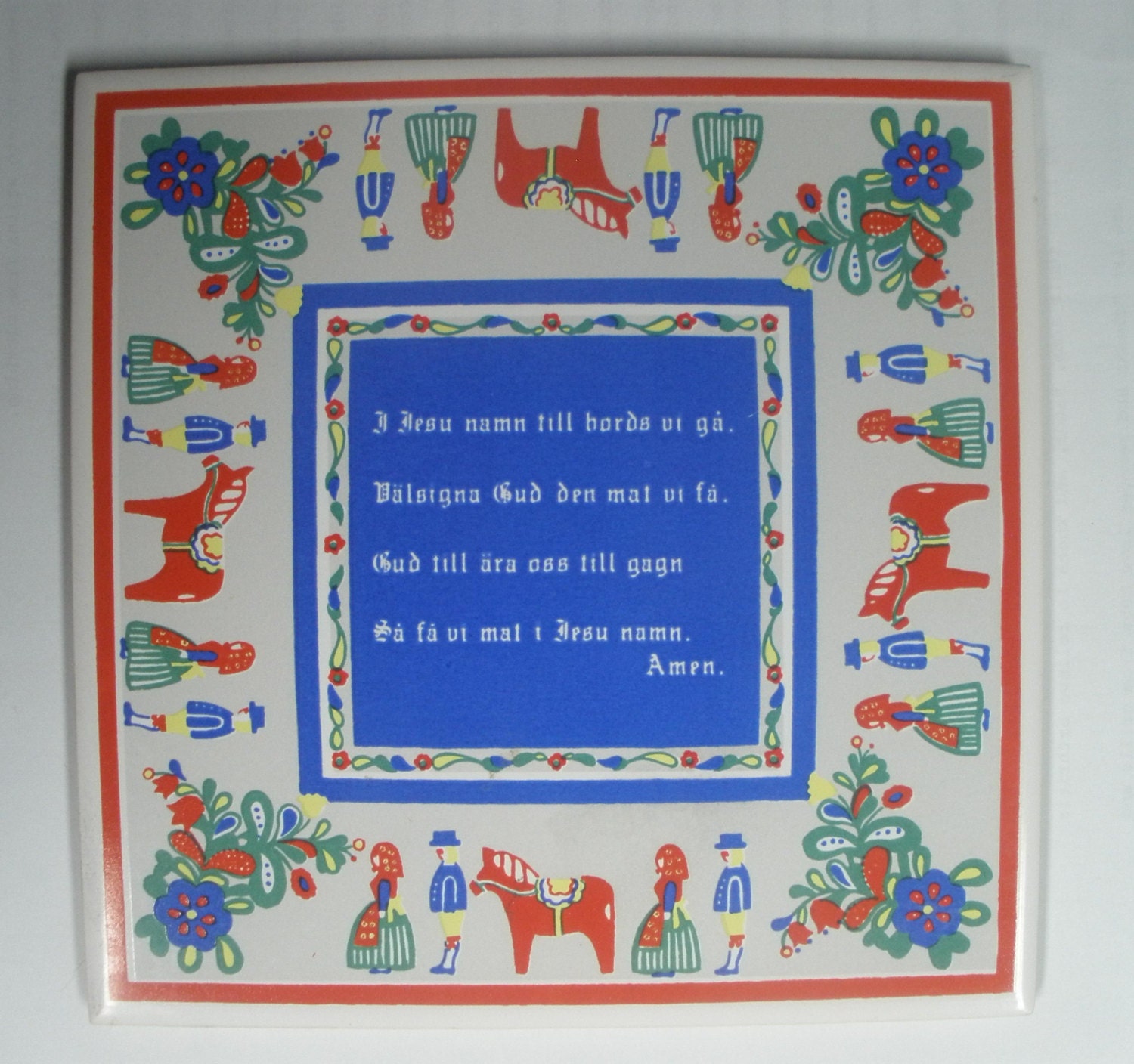Vintage Swedish Prayer Trivet or Wall Plaque - CulledTreasures