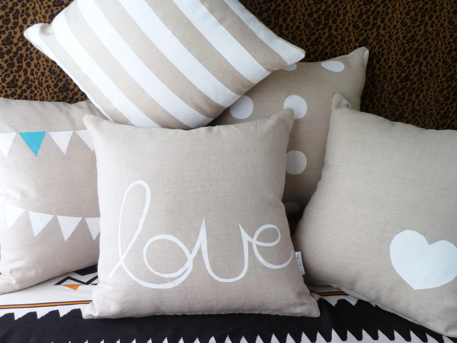 100% Linen cushion cover / pillow cover / love cushion  - 40x40cm linen with hand printed LOVE design, nursery, children, baby,