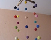 Birchwood and 30 Colorful FELT BALLS Mobile / Handmade Nursery Mobile / Eco Friendly Natural