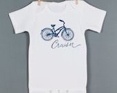 Bike Onesie, Bike Cruiser Baby Bodysuit, Navy Blue Bicycle Graphic One Piece Romper Jumper, Baby Clothing, Great Baby Gift or First Birthday