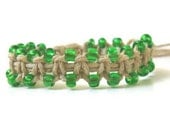 Adjustable Hemp Bracelet with Emerald Green Beads - Hemp Jewelry - Macrame Jewelry - Handmade Bracelet