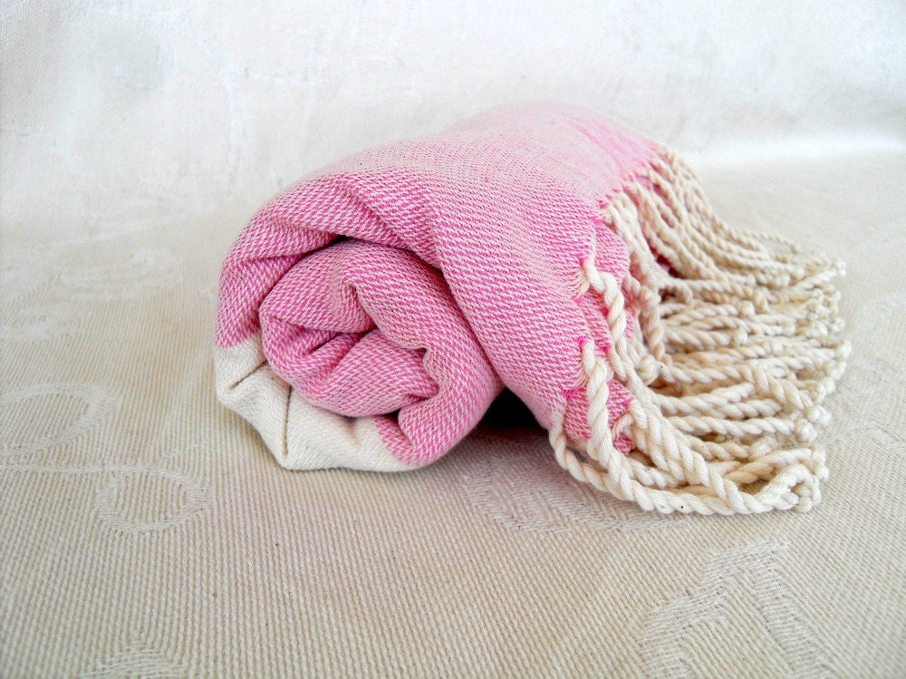 Turkish Towel, Peshtemal, Natural Soft Cotton, Bath Towel, Beach Towel, Pastel Pink, Long Fringes