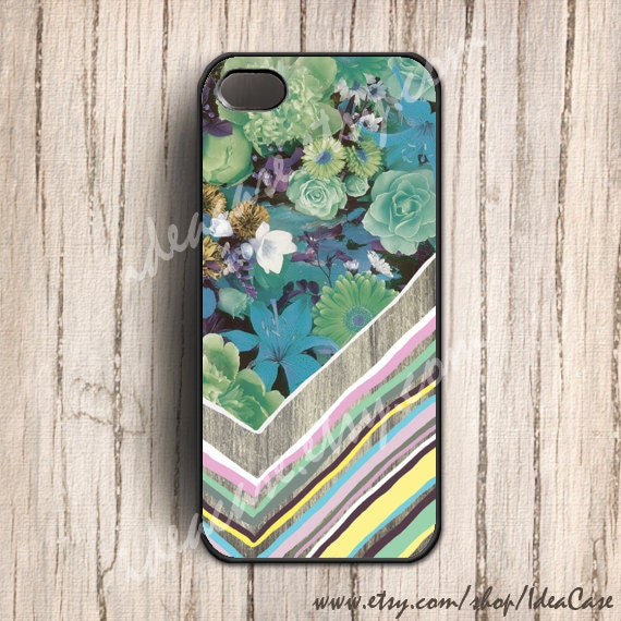 Floral Geometric on Wood  iPhone Case ,  iPhone 5 Case , Flower iPhone 4s case , wood iphone 4 case , iphone cover