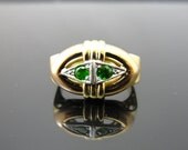 Art Deco Era, European 18K Gold and Platinum Ladies Ring with Demantoid Garnets RGTRM110D