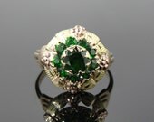Rare Demantoid Garnets in Rose and Green Gold Art Deco Era Ladies Ring RGGA119D