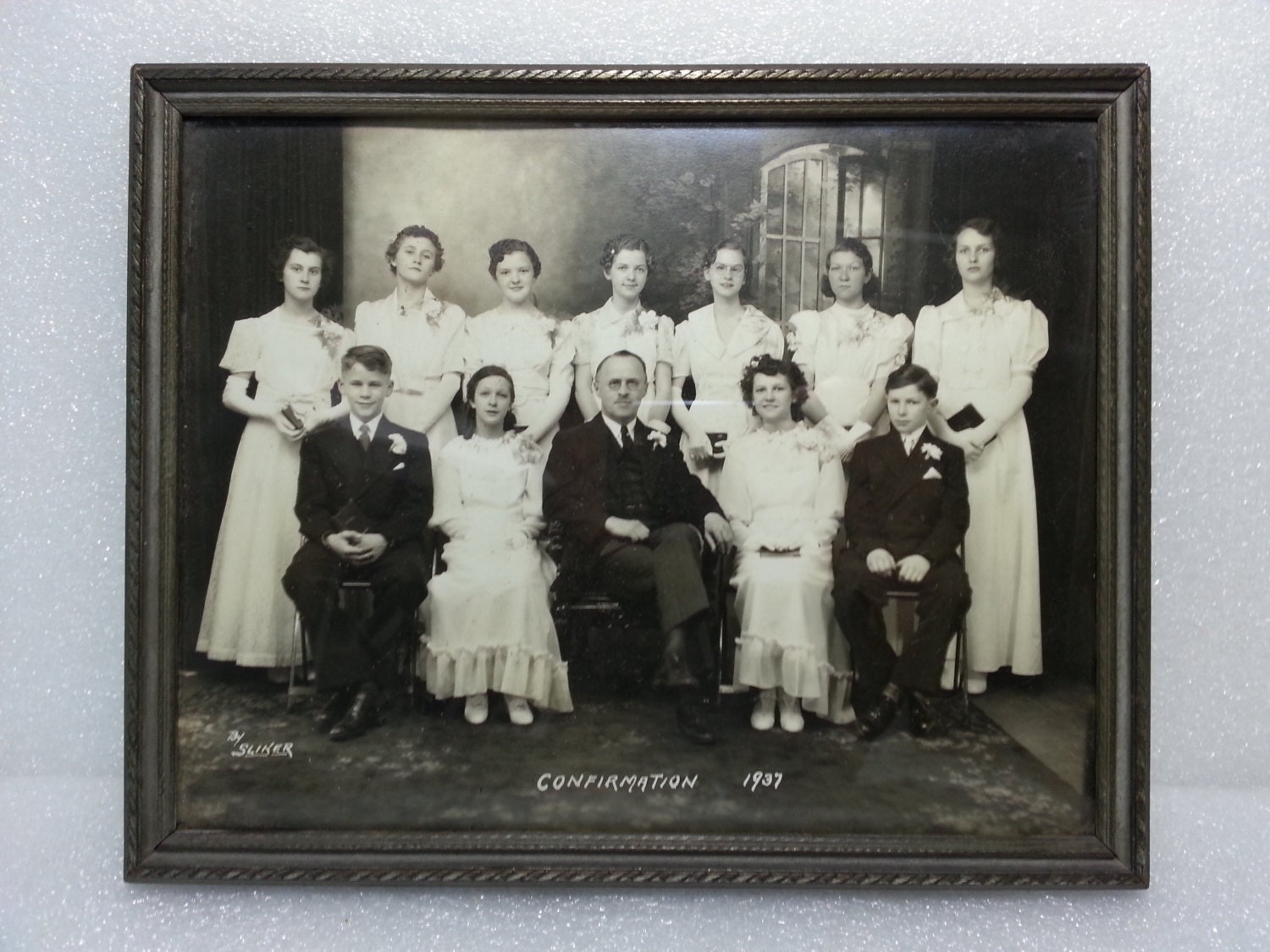 Vintage Confirmation Photograph In Frame - Dated 1937 - By Sliker