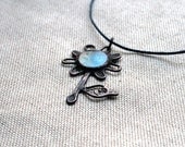 Flower pendant - turquoise filligree stained glass and cooper