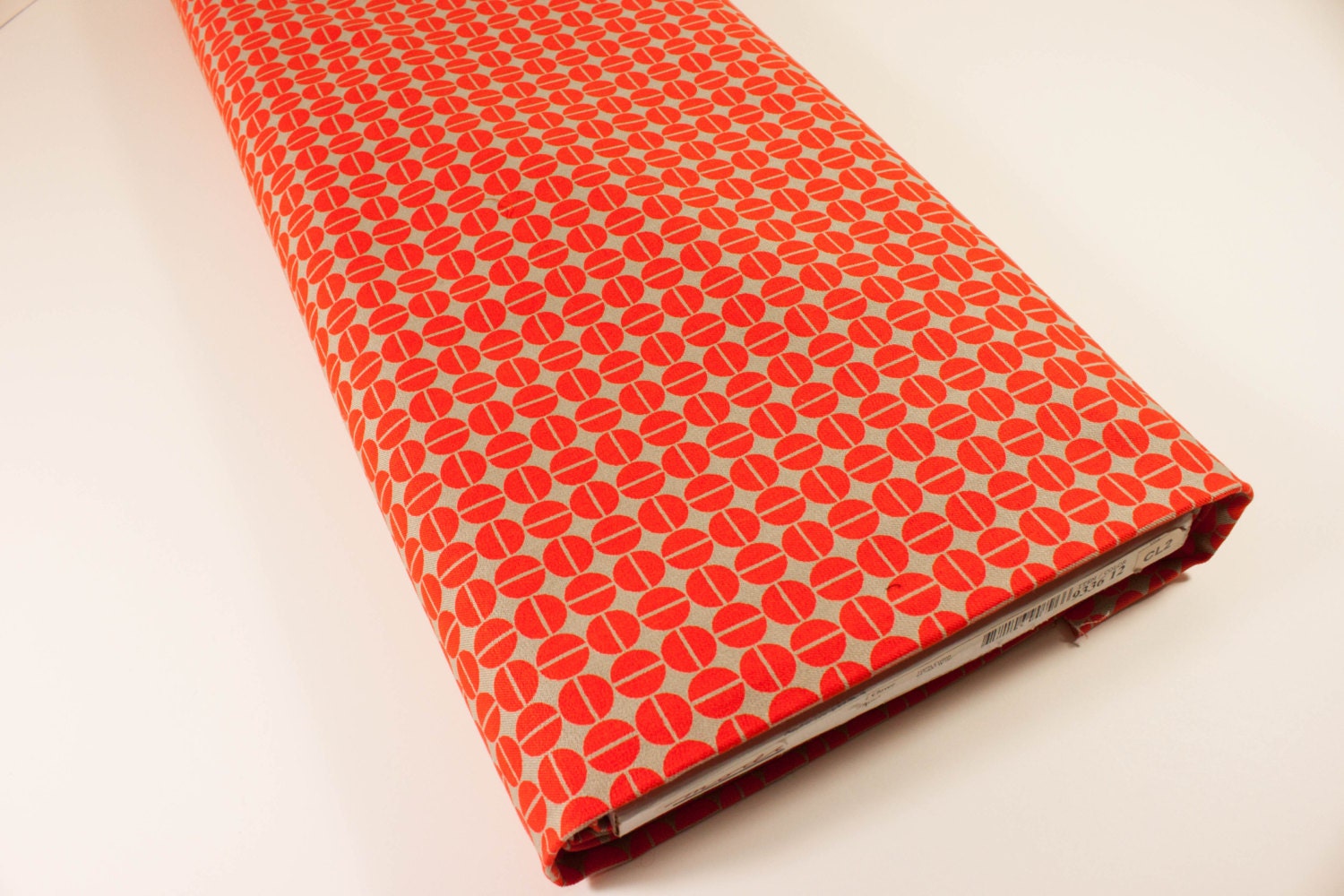 Tan with Orange Circle Print Stretch Cotton Fabric - Material