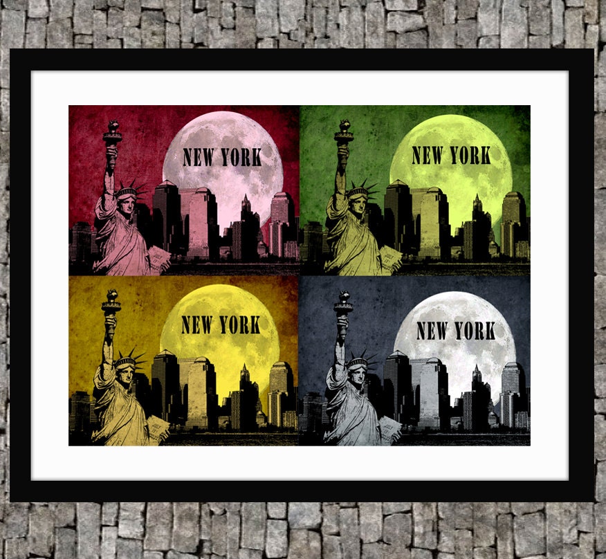 Pop Art New York - Retro minimalist digital art poster print 11"x17"- Vintage United States city landscape illustration ny art print poster.
