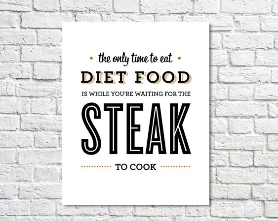 Typography Print, Julia Child Quote, Kitchen Decor, Black Gold, Type Poster, Cooking Decor - Steak (8x10)