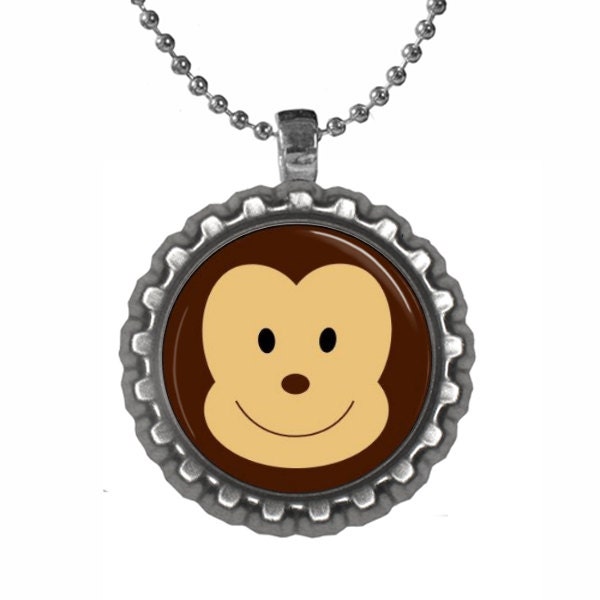 Bottle cap ball chain necklace- ANIMAL monkey- childrens- teens- girls- party favor- birthday gift